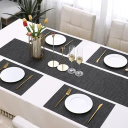 HOKIPO Black 5-Pieces Solid Rectangular Table Placemats & Table Runner-16
