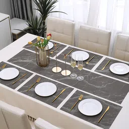 HOKIPO 7 Pieces Marble Print Tablemats with Table Runner-17