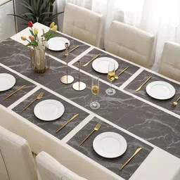 HOKIPO 7 Pieces Marble Print Tablemats with Table Runner image 3