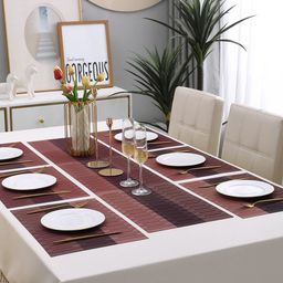 HOKIPO Red 7 Pieces Table Placemats with Runner-44