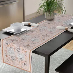 TARAN LIVING Peach-colored & Grey Floral Printed Cotton Table Runner-9
