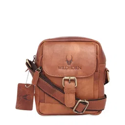 WildHorn Men Tan Brown Solid Genuine Leather Messenger Bag-image-80