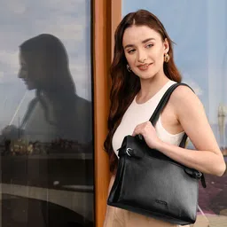 Hidesign Black Leather Structured Shoulder Bag-11