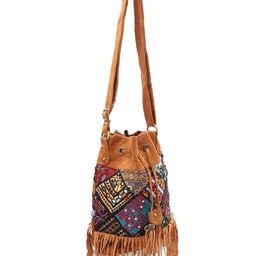 Exotic India Side Shoulder Bag with Drawstring Closure and Embroidered Patchwork & Mirrors image 5