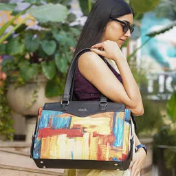 ZOUK Abstract Printed Structured Jute Shoulder Bag image 1