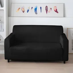HOKIPO Black Velvet 200 Gsm 2 Seater Sofa Cover With Arms-image-83