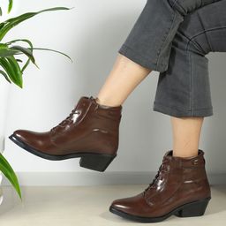 ELLE Women Block Heeled Leather Winter Boots-picture-15
