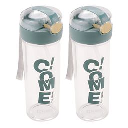 Kuber Industries Transparent & Green Set of 2 Plastic Printed Water Bottle-27