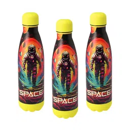 Kuber Industries Black 3 Pieces Printed Stainless Steel Water Bottles 2 Lids & Straw 500ml-21