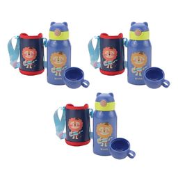 Kuber Industries Blue Set of 3 Stainless Steel Printed Water Bottle-50