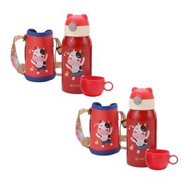 Kuber Industries Red & Blue Set of 2 Stainless Steel Printed Water Bottle-13