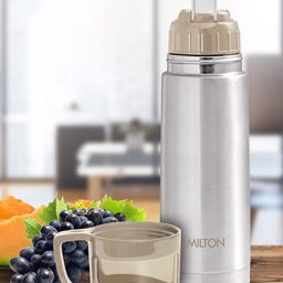 Milton Grey Glassy 350 Thermosteel 24 Hours Hot & Cold Water Bottle with Cup Lid 350Ml-21
