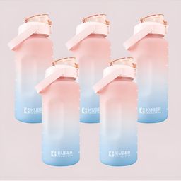 Kuber Industries Blue & Pink Set of 5 Plastic Printed Water Bottle-53