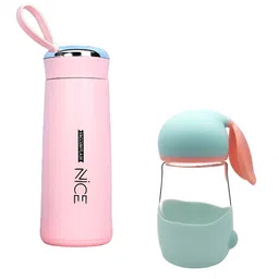 WELOUR Multicoloured Set of 2 Glass Printed Water Bottle-16
