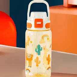 Kuber Industries White & Orange Single Plastic Printed Water Bottle-image-60