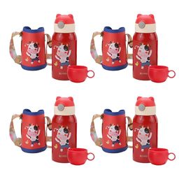 Kuber Industries Red Set of 4 Stainless Steel Printed Single Wall Vacuum Water Bottle-16