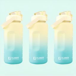 Kuber Industries Set of 3 Yellow & Green Solid Plastic Single Wall Vacuum Water Bottle-12