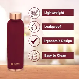 Kuber Industries Maroon & Gold-Toned Set of 2 Copper Solid Water Bottle-35