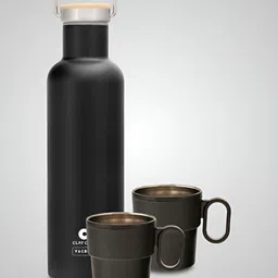 CLAY CRAFT Black 3 Pieces Stainless Steel Double Wall Vacuum Water Bottle & Mugs 700ml-image-22