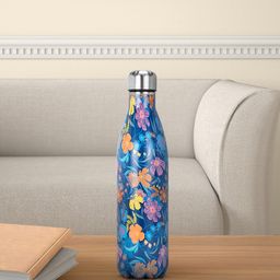 Living scapes by Pantaloons Blue & Orange Floral Printed Single Wall Vacuum Water Bottle-image-17