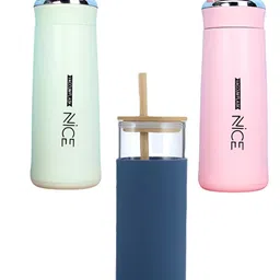 WELOUR Multicoloured Set of 3 Glass Printed Water Bottle-15