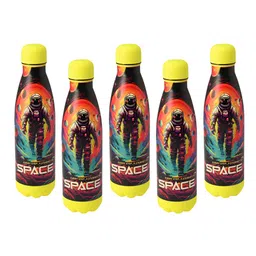 Kuber Industries Black & Yellow 5 Pieces Stainless Steel Printed Water Bottle 500 ml-84