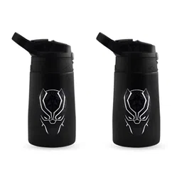 Kuber Industries Black & White Set of 2 Stainless Steel Printed Water Bottle-27