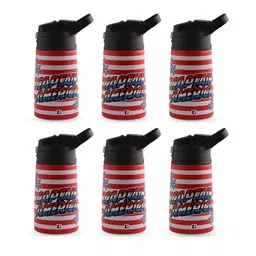 Kuber Industries Red 6 Pieces Typography Printed Stainless Steel Water Bottles 350 ml-30
