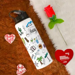 Indigifts Valentine Gifts White and Red 3 Pcs Water Bottle With Rose & Greeting Card-image-3