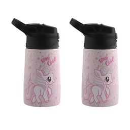 Kuber Industries Pink & Black Set of 2 Stainless Steel Printed Water Bottle-43