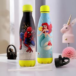 Kuber Industries Red & Black Set of 2 Stainless Steel Printed Smart Vacuum Water Bottle-4