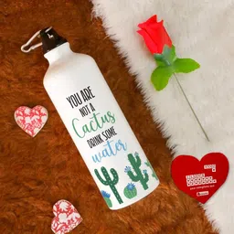 Indigifts Valentine Gift Box White & Green 3 Pcs Water Bottle With Rose & Greeting-picture-1