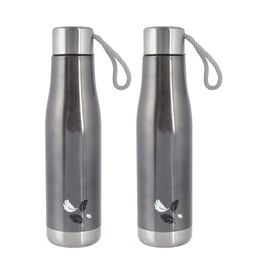Kuber Industries Set Of 2 Grey & Silver-Toned Solid Stainless Steel Flasks-50