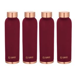 Kuber Industries Maroon & Copper-Toned Set of 4 Copper Solid Water Bottle-12