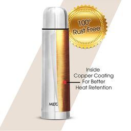 Milton Silver-Toned Flip Lid 1000 Thermosteel 24Hrs Hot & Cold Water Bottle With Bag 1L image 2