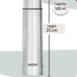 Milton Silver Flip Lid Thermosteel 24 Hours Hot & Cold Water Bottle With Bag -500 ml image 3