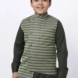 NAMASKAR Boys Navy Blue Geometric Printed Pure Silk Nehru Jacket-picture-23