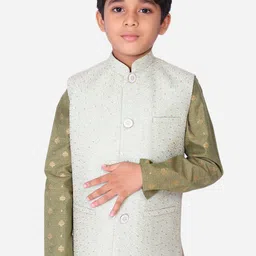NAMASKAR Boys Green Woven Design Nehru Jacket-picture-43