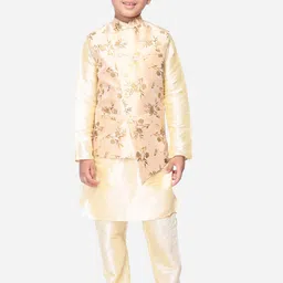 NAMASKAR Boys Gold-Coloured Printed Nehru Jacket-picture-18