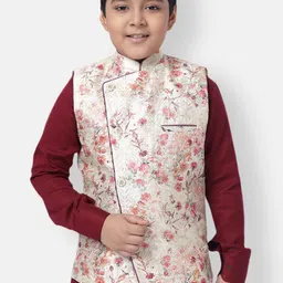 NAMASKAR White Floral Printed Nehru Jacket-19