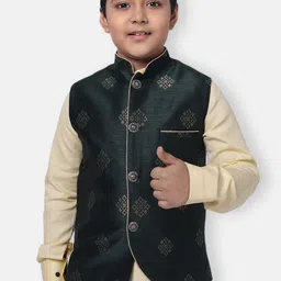 NAMASKAR Boys Green Woven Design Nehru Jacket-picture-28