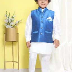 Aj DEZInES  Boys Band Collar Regular Raw Silk Kurta With Pyjamas-picture-33