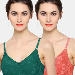 Sonari Pack Of 2 Red & Green Floral Non-Padded Minimizer Bra-13