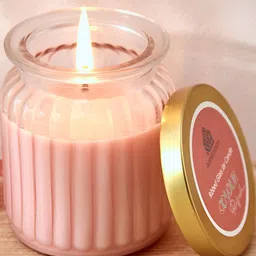 Home Centre Pink Scented Ribbed Jar Candle-image-31