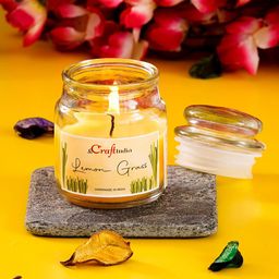 eCraftIndia Yellow Lemongrass Scented Jar Candle-51