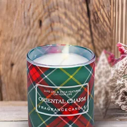 Kookee Red & Green Checked Printed Lead Free Wick Scented Jar Candle-6