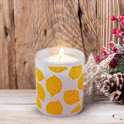 Kookee White & Yellow Floral Printed Soy Wax Scented Jar Glass Candle-19