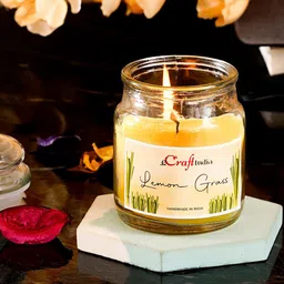 eCraftIndia Yellow Lemongrass Scented Jar Candle image 3