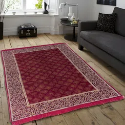 ZESTURE Maroon & Cream Abstract Printed Carpet-5