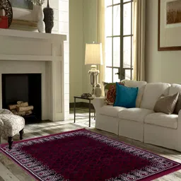 ZESTURE Maroon & White Abstract Rectangle Carpet-20